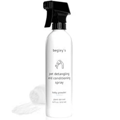 Begley's Natural Pet Detangling Spray - Premium Essential Oil Scented Detangler Spray For Dogs, Puppies & Cats - Dog Leave In Conditioner Spray - Dematting Spray For Dogs & Pets - 16 Oz, Baby Powder