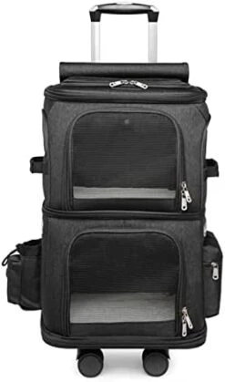 LEFEDA Double-Compartment Pet Carrier For Cats And Small Dogs Travel Suitcase Portable Wheels Carriage Foldable Cage Bag Trolley Pet Backpack Carrier (Color : Black Carrier) -Dog Supply Store 31aJPZorAXL. AC