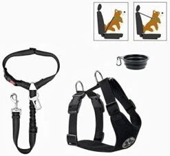 Dog Car Harness Seat Belt Set, 2-in-1 Headrest Restraint Dogs Car SeatBelts，Mesh Breathable Dog Vest Harness With Dog Bowl For Daily Use Walking Vehicle Travel (XXXS) -Dog Supply Store 412Ic3JfnL. AC 3