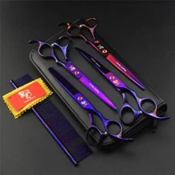 Purple Pet Cat Dog Grooming Scissors Set 5 Pieces Stainless Steel Professional Pet Trimmer Kit - 7.0 Inch Straight Cutting Scissors, Thinning Shears, Curved Scissors, Grooming Combs 13 Purple Pet Cat Dog Grooming Scissors Set 5 Pieces Stainless Steel Professional Pet Trimmer Kit - 7.0 Inch Straight Cutting Scissors, Thinning Shears, Curved Scissors, Grooming Combs -Dog Supply Store 413XokwXdbL