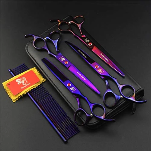 Purple Pet Cat Dog Grooming Scissors Set 5 Pieces Stainless Steel Professional Pet Trimmer Kit - 7.0 Inch Straight Cutting Scissors, Thinning Shears, Curved Scissors, Grooming Combs 8 Purple Pet Cat Dog Grooming Scissors Set 5 Pieces Stainless Steel Professional Pet Trimmer Kit - 7.0 Inch Straight Cutting Scissors, Thinning Shears, Curved Scissors, Grooming Combs - Image 6