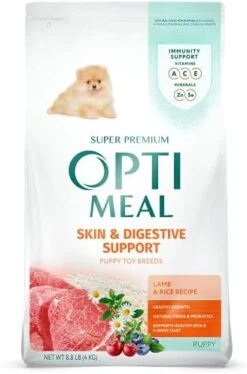 OPtimeal Puppy Dog Food - Proudly Ukrainian - Delicious Puppy Food Dry Recipe With Skin And Digestive Support For Small And Toy Breed Puppies (3.3 Pound (Pack Of 1), Lamb & Rice) -Dog Supply Store 414GW1DbgHL. AC
