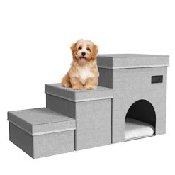 Dog Stairs-3 Steps Folding Pet Stairs With Storage Dog Steps For Bed Or Couch For Small Medium Or Large Dogs,Holding Up To 100 Lbs Pets