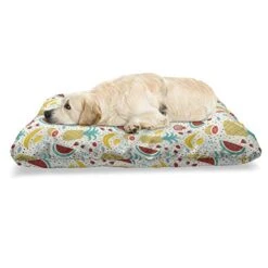 Ambesonne Food Pet Bed, Fruits Banana Pomegranate Pineapple Watermelon Lemon Kitchen Cafe Abstract Graphic, Chew Resistant Pad For Dogs And Cats Cushion With Removable Cover, 24" X 39", Multicolor