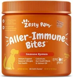 Zesty Paws Allergy Immune Supplement For Dogs - With Omega 3 Salmon Fish Oil & EpiCor Pets + Probiotics For Seasonal Allergies - Peanut Butter -Dog Supply Store 418lJ7lCbIL. AC