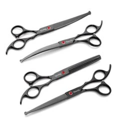 Blue High-End Pet Cat Dog Grooming Scissors Professional 7.0 Inch Set Premium Safety Round Head 6CR Steel Pet Supplies Trimmer Tool Kit - Straight & Thinning & Curved Shears 4Pcs Set 6 Blue High-End Pet Cat Dog Grooming Scissors Professional 7.0 Inch Set Premium Safety Round Head 6CR Steel Pet Supplies Trimmer Tool Kit - Straight & Thinning & Curved Shears 4Pcs Set -Dog Supply Store 418t2Ikr8SL