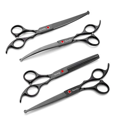 Blue High-End Pet Cat Dog Grooming Scissors Professional 7.0 Inch Set Premium Safety Round Head 6CR Steel Pet Supplies Trimmer Tool Kit - Straight & Thinning & Curved Shears 4Pcs Set 4 Blue High-End Pet Cat Dog Grooming Scissors Professional 7.0 Inch Set Premium Safety Round Head 6CR Steel Pet Supplies Trimmer Tool Kit - Straight & Thinning & Curved Shears 4Pcs Set - Image 2