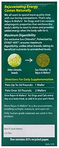 SUN CHLORELLA Rejuv-A-Wafers - Chlorella & Eleuthero Superfood Supplement For Dogs And Cats (60 Wafers) PACK OF TWO