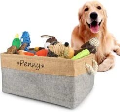 Xingfa Personalized Dog Toy Basket With Name,Custom Dog Toy Basket,Paw Prints Pet Food Storage Container,Dog Toy Box For Small Dogs,New Puppy Supplies (L 41X32X21cm) -Dog Supply Store 41ANYOPzM7L. AC 2
