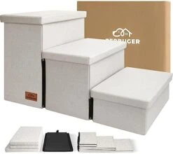 Dog Stairs, Dog Steps For High Beds, Foldable Pet Stairs For Small Dogs Puppy Dog With Storage For Bed And Couch Hold Up To 150 Lbs (Beige Gray, 2 Steps With Condo) -Dog Supply Store 41BjCgqABwL. AC