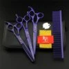 Pet Grooming Scissors Upscale Cat Dog 3 Pcs Set Purple Paint Professional Trimmer Kit Premium 7.0 Inch 6CR Steel Beauticians Straight Cutting & Thinning & Curved Shears Combs