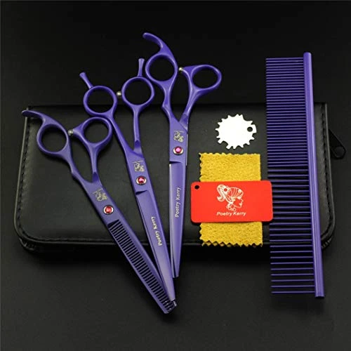 Pet Grooming Scissors Upscale Cat Dog 3 Pcs Set Purple Paint Professional Trimmer Kit Premium 7.0 Inch 6CR Steel Beauticians Straight Cutting & Thinning & Curved Shears Combs 3 Pet Grooming Scissors Upscale Cat Dog 3 Pcs Set Purple Paint Professional Trimmer Kit Premium 7.0 Inch 6CR Steel Beauticians Straight Cutting & Thinning & Curved Shears Combs