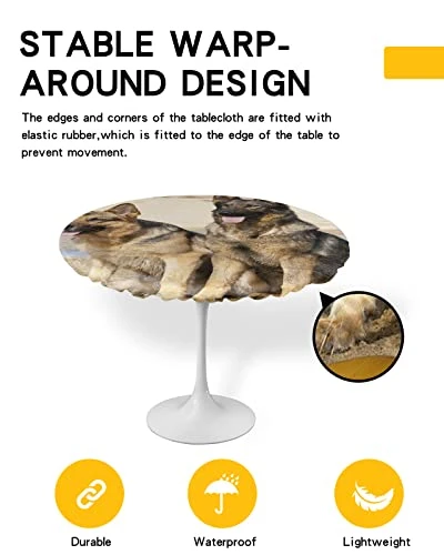 Aomike Round Fitted Tablecloth, Modern Black Yellow Pet Two Dogs Yellow Desert Elastic Edge Tablecloth Waterproof Wipeable Table Cover For Dinning Fits Tables Up To 55" - 60" 4 Aomike Round Fitted Tablecloth, Modern Black Yellow Pet Two Dogs Yellow Desert Elastic Edge Tablecloth Waterproof Wipeable Table Cover For Dinning Fits Tables Up To 55" - 60" - Image 2