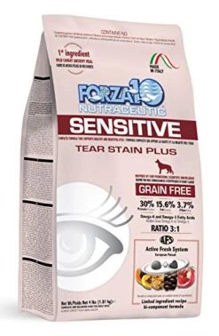 Forza10 Sensitive Tear Stain Remover Dry Dog Food, Grain Free Reduce Tear Stains Dog Eye Care Tear Stain Remover Vet Recommended, Dog Tear Stain 4 Pounds Adult Dogs
