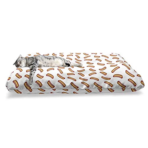 Ambesonne Hot Dog Pet Bed, Simple Hot Dog Food Pictogram Buns And Sausages, Chew Resistant Pad For Dogs And Cats Cushion With Removable Cover, 24" X 39", Orange Burgundy 3 Ambesonne Hot Dog Pet Bed, Simple Hot Dog Food Pictogram Buns And Sausages, Chew Resistant Pad For Dogs And Cats Cushion With Removable Cover, 24" X 39", Orange Burgundy