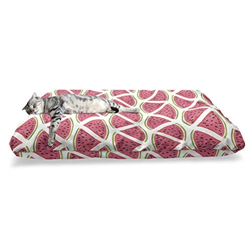 Ambesonne Watermelon Pet Bed, Exotic Fruit Pattern Simplistic Vegetarian Food, Chew Resistant Pad For Dogs And Cats Cushion With Removable Cover, 24" X 39", Coral Green 4 Ambesonne Watermelon Pet Bed, Exotic Fruit Pattern Simplistic Vegetarian Food, Chew Resistant Pad For Dogs And Cats Cushion With Removable Cover, 24" X 39", Coral Green - Image 2
