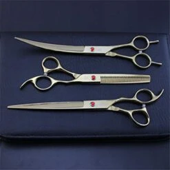 Professional 8.0 Inch Golden Hairdressing Scissors Set Pet Grooming Cutting Premium Steel Kit Straight & Thinning & Curved Shears 3 Pcs Set For Cat Dog Teddy And More Pets Clean Hair Tool -Dog Supply Store 41LK6LHwtBL