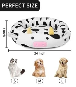 24 Inch Cow Pet Bed, Dog Bed Plush Cat Mat Fulffy Comfy Padded Sleeping Dog Cot For Medium Small Dogs Puppy Kitty