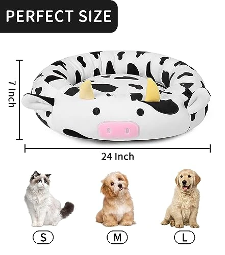 24 Inch Cow Pet Bed, Dog Bed Plush Cat Mat Fulffy Comfy Padded Sleeping Dog Cot For Medium Small Dogs Puppy Kitty 3 24 Inch Cow Pet Bed, Dog Bed Plush Cat Mat Fulffy Comfy Padded Sleeping Dog Cot For Medium Small Dogs Puppy Kitty