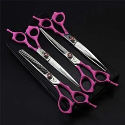 Pet Grooming Scissors Upscale Cat Dog 4 Pcs Set Pink Paint Handle Professional Trimmer Kit Premium 7.0 Inch 6CR Steel Beauticians Straight Cutting & Thinning & Curved Shears Combs -Dog Supply Store 41N5iIyLBkL