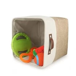 Personalized Dog Toy Box Square Basket With Leather Handles , Custom Name And Paw Pattern Puppy Toy Bin , Storage Baskets For Organizing Food Clothes And Pets Accessories(White Beige) -Dog Supply Store 41NRnGiPZ5L