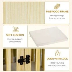 PawHut Wood Dog Crate Furniture With Hidden Food Bowl In Drawer, Dog Crate End Table With Cushion, Double Doors, For Small Dogs Indoor Use, Natural 11 PawHut Wood Dog Crate Furniture With Hidden Food Bowl In Drawer, Dog Crate End Table With Cushion, Double Doors, For Small Dogs Indoor Use, Natural -Dog Supply Store 41ORlPHH74L