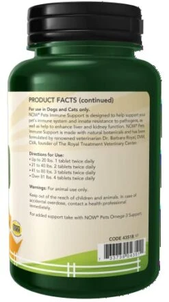 NOW Pet Health, Immune Support Supplement, Formulated For Cats & Dogs, NASC Certified, 90 Chewable Tablets
