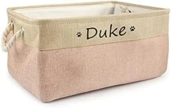 Xingfa Personalized Dog Toy Basket With Name,Custom Dog Toy Basket,Paw Prints Pet Food Storage Container,Dog Toy Box For Small Dogs,New Puppy Supplies (Beige,L 41X32X21cm) -Dog Supply Store 41R VzK94VL. AC