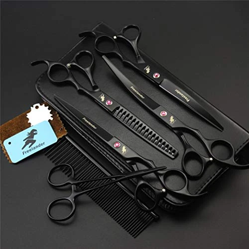 Professional 7.0 Inch High-End Pet Cat Dog Grooming Scissors Black Set 6 Pieces 6CR Steel Pet Trimmer Kit - Straight Cutting Scissors, Thinning Shears, Curved Scissors, Combs 3 Professional 7.0 Inch High-End Pet Cat Dog Grooming Scissors Black Set 6 Pieces 6CR Steel Pet Trimmer Kit - Straight Cutting Scissors, Thinning Shears, Curved Scissors, Combs