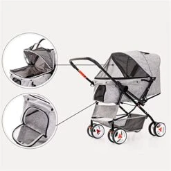 LEFEDA Pet Dog Puppy Cat Travel Pushchair Jogger Folding Trolley Teddy Trolleys Cage Four Wheels Outdoor Pet Backpack Carrier (Color : Black) -Dog Supply Store 41WJPm7PnUL