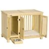 PawHut Wood Dog Crate Furniture With Hidden Food Bowl In Drawer, Dog Crate End Table With Cushion, Double Doors, For Small Dogs Indoor Use, Natural -Dog Supply Store 41XaFY9cSfL