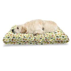 Ambesonne Fruits Pet Bed, Apple And Pears Food Botanical Food Art Garden Bloom Of Yummy Motives, Chew Resistant Pad For Dogs And Cats Cushion With Removable Cover, 24" X 39", Hunter Green And Yellow