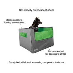 Kurgo Rear Skybox Booster For Dogs, Includes Dog Seatbelt Tether, Carseat For Pets Up To 30 Pounds, Helps With Canine Car Sickness, Rear Seat Use Only, Grass Green/Charcoal -Dog Supply Store 41bMdIrEPqL