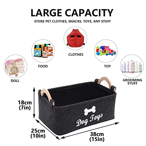 Morezi Felt Pet Toy Box And Dog Toy Box Storage Basket Chest Organizer - Perfect For Organizing Pet Toys, Blankets, Leashes And Food - Dog Toy - Dark Grey 4 Morezi Felt Pet Toy Box And Dog Toy Box Storage Basket Chest Organizer - Perfect For Organizing Pet Toys, Blankets, Leashes And Food - Dog Toy - Dark Grey - Image 2