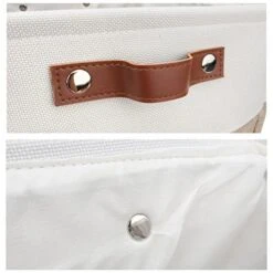 Personalized Dog Toy Box Square Basket With Leather Handles , Custom Name And Paw Pattern Puppy Toy Bin , Storage Baskets For Organizing Food Clothes And Pets Accessories(White Beige) -Dog Supply Store 41flT05pwZL