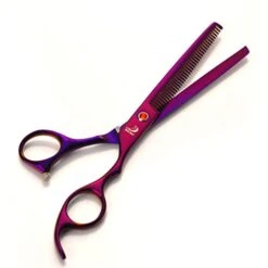 Purple 7.0 Inch Professional Hairdressing Scissors Set Pet Grooming Cutting Premium Steel Kit Straight & Thinning & Curved Shears Comb 4 Pcs Set For Cat Dog And More Pets Clean Hair Tool -Dog Supply Store 41hteaPc4SL