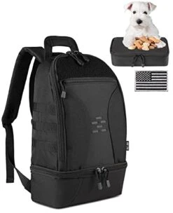 DBTAC Tactical Pet Travel Bag Small | Compact Pet Supplies Backpack For Small Dogs Cats Road Trip Outdoor Travel W/Insulated Pocket & 1x Lined Food Carrier, Black