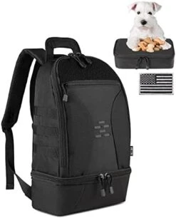 DBTAC Tactical Pet Travel Bag Small | Compact Pet Supplies Backpack For Small Dogs Cats Road Trip Outdoor Travel W/Insulated Pocket & 1x Lined Food Carrier, Black -Dog Supply Store 41iYqFRJr0L. AC