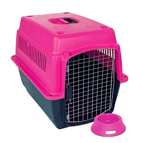 PACK LEADER Duna Travel Carrier Cage For Medium Breeds Or Cats Rigid Material Portable With Metal Door Up To 13 Kg Size 52 X 58 X 71 Cm Includes A Food Plate | Pink 3 PACK LEADER Duna Travel Carrier Cage For Medium Breeds Or Cats Rigid Material Portable With Metal Door Up To 13 Kg Size 52 X 58 X 71 Cm Includes A Food Plate | Pink