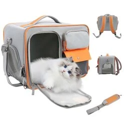 3 In 1 Pet Carrier Bag & Backpack, Portable Pet Bag - Folding Fabric Pet Carrier, Travel Carrier Bag For Dogs Or Cats, Collapsible Pet Handbag With Locking Safety Zippers & Pockets & Plush Mat