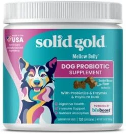 Solid Gold Dog Probiotic Chews - Bacon Flavor Soft Chews For Dog Digestive Support - Mellow Belly Probiotic For Dogs With Fiber & Digestive Enzymes For Bowel Support & Gut Health - 120 Count -Dog Supply Store 41kPcc0awSL. AC