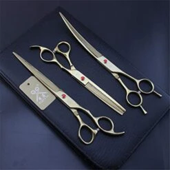 Professional 8.0 Inch Golden Hairdressing Scissors Set Pet Grooming Cutting Premium Steel Kit Straight & Thinning & Curved Shears 3 Pcs Set For Cat Dog Teddy And More Pets Clean Hair Tool -Dog Supply Store 41kVNgZmYdL