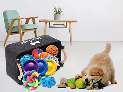 Morezi Felt Pet Toy Box And Dog Toy Box Storage Basket Chest Organizer - Perfect For Organizing Pet Toys, Blankets, Leashes And Food - Dog Toy - Dark Grey 6 Morezi Felt Pet Toy Box And Dog Toy Box Storage Basket Chest Organizer - Perfect For Organizing Pet Toys, Blankets, Leashes And Food - Dog Toy - Dark Grey - Image 4