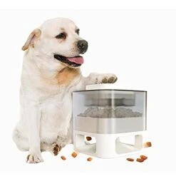 HANAMYA Dog Food/Treats Dispensing Container Toy | Interactive Pet Toy | Slower Feeder With Press Button, White