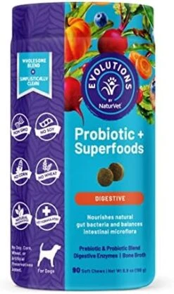 Evolutions By NaturVet Probiotic & Superfoods 180ct Soft Chews For Dogs - Prebiotic & Probiotic Blend, Digestive Enzymes, Bone Broth, Omega's - Nourishes Natural Gut Bacteria And Intestinal Microflora -Dog Supply Store 41nfVT5wDhL. AC