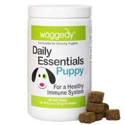 Waggedy Puppy Vitamin Chews –60 Chewy Multivitamins, Full Spectrum Functional Treats, Large Or Small Breed Puppy Supplement: Joint, Digestion, Immune System, Eyes & Coat 4.6 Oz. USA, Time Released
