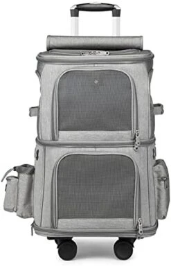 LEFEDA Double-Compartment Pet Carrier For Cats And Small Dogs Travel Suitcase Portable Wheels Carriage Foldable Cage Bag Trolley Pet Backpack Carrier (Color : Black Carrier) -Dog Supply Store 41qRULIlNbL. AC