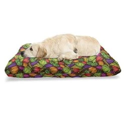 Ambesonne Vegetables Pet Bed, Cartoon Style Seasonal Food Pattern With Broccoli Corn Lettuce Radish, Chew Resistant Pad For Dogs And Cats Cushion With Removable Cover, 24" X 39", Chocolate Multicolor