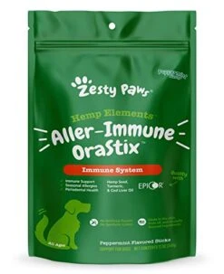 Zesty Paws OraStix For Dogs - Aller-Immune Sticks With Hemp Seed Turmeric EpiCor Pets Fish Oil Supports Immune Function Seasonal Allergies Skin Health Healthy Teeth Gum Blend 12oz