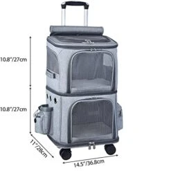 LEFEDA Double-Compartment Pet Carrier For Cats And Small Dogs Travel Suitcase Portable Wheels Carriage Foldable Cage Bag Trolley Pet Backpack Carrier (Color : Black Carrier) -Dog Supply Store 41uL5qKvWvL